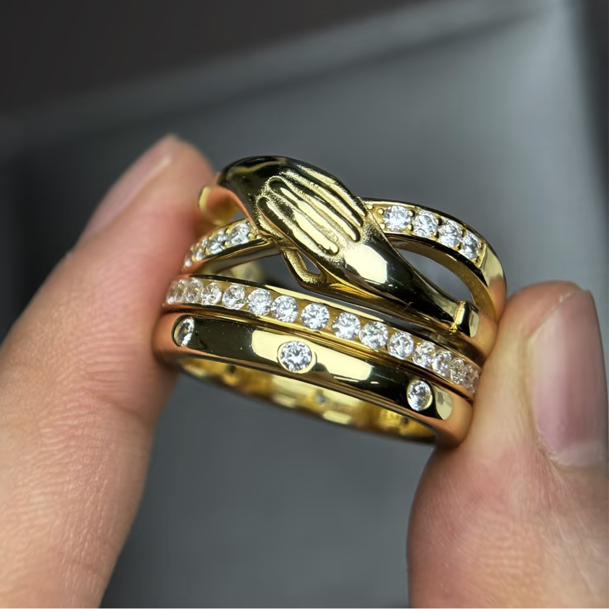 1.02ct Love Hand Design Wedding Band Set / 3-Piece