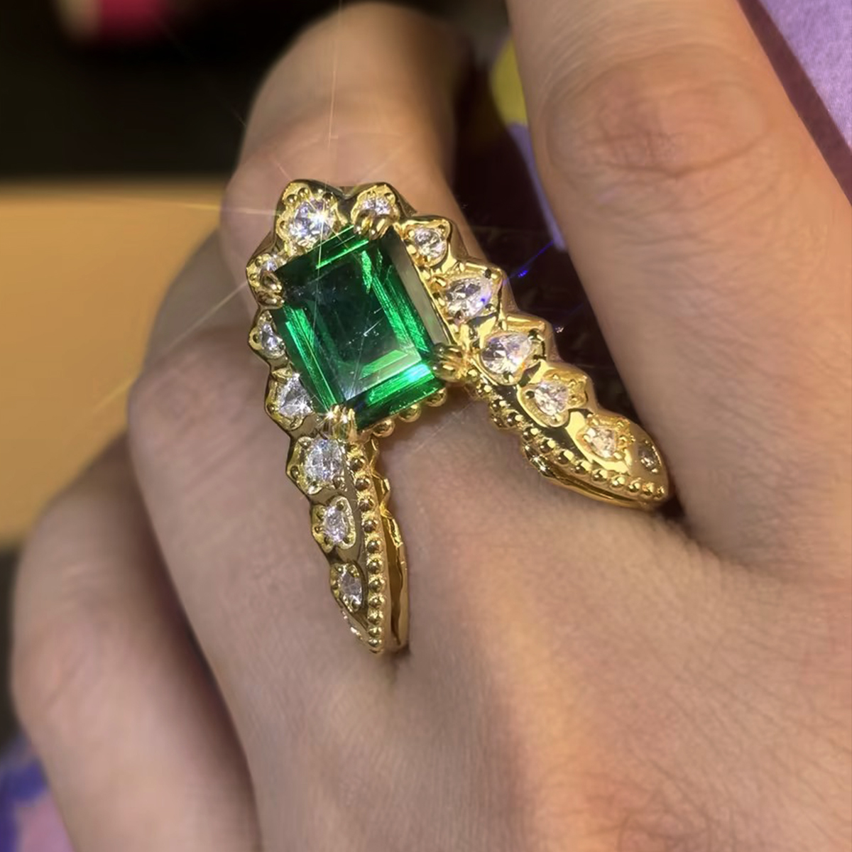 Emerald Cut Emerald Sapphire VANKI Ring