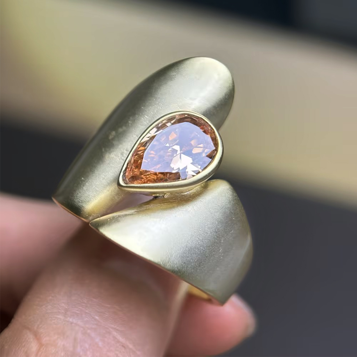 3ct Fancy Brown Pear Shaped Sapphire Contemporary Bypass Cocktail Ring