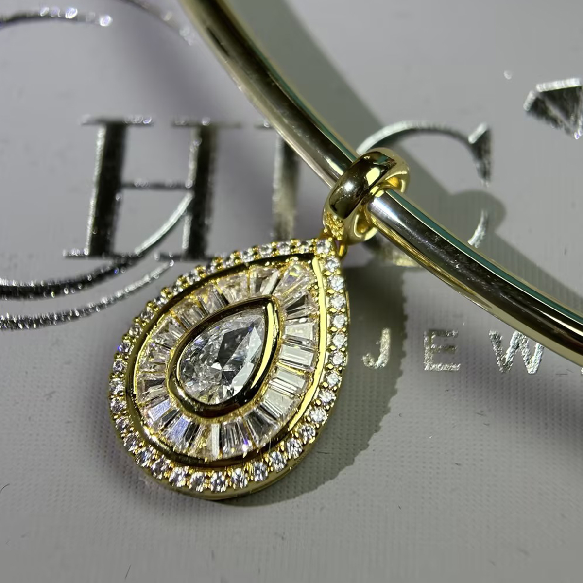 Double Halo Pear Cut White Sapphire Torque Necklace