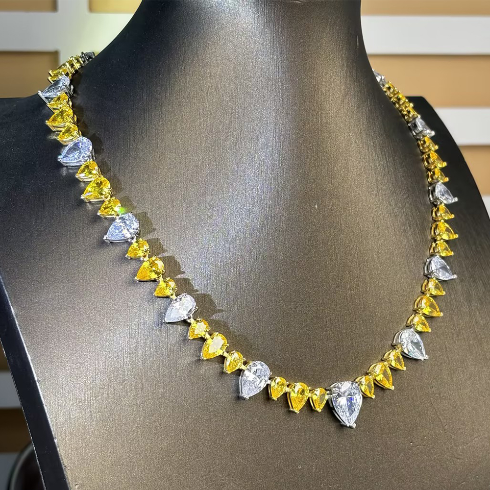 Pear Cut Yellow&White Sapphire Necklace