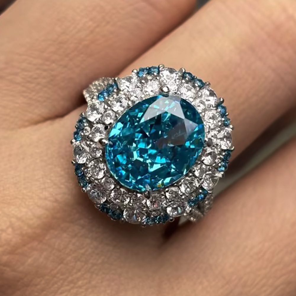 Paraiba Tourmaline & White Sapphire Double Halo Ring