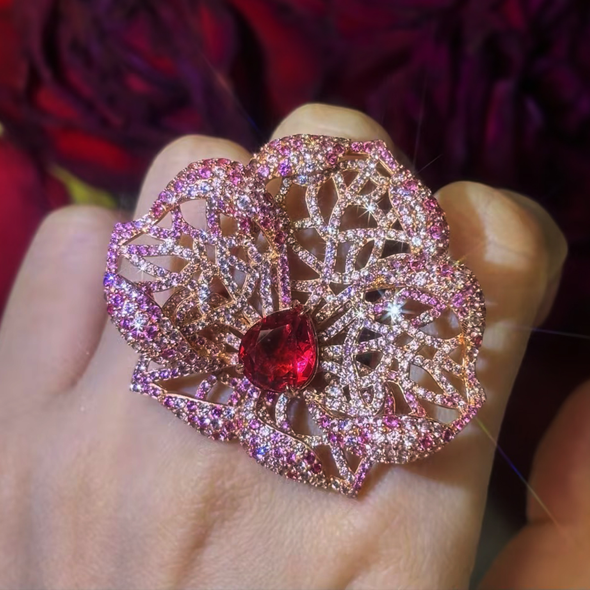 Pavé Amethyst & Pink Sapphire Orchid Cocktail Ring