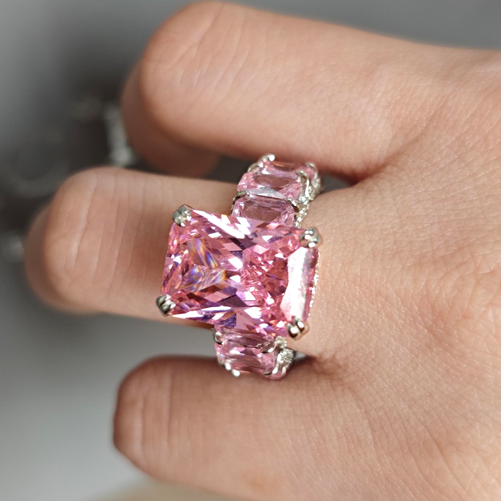 Under Halo 8ct Radiant Cut Pink Sapphire Engagement Ring