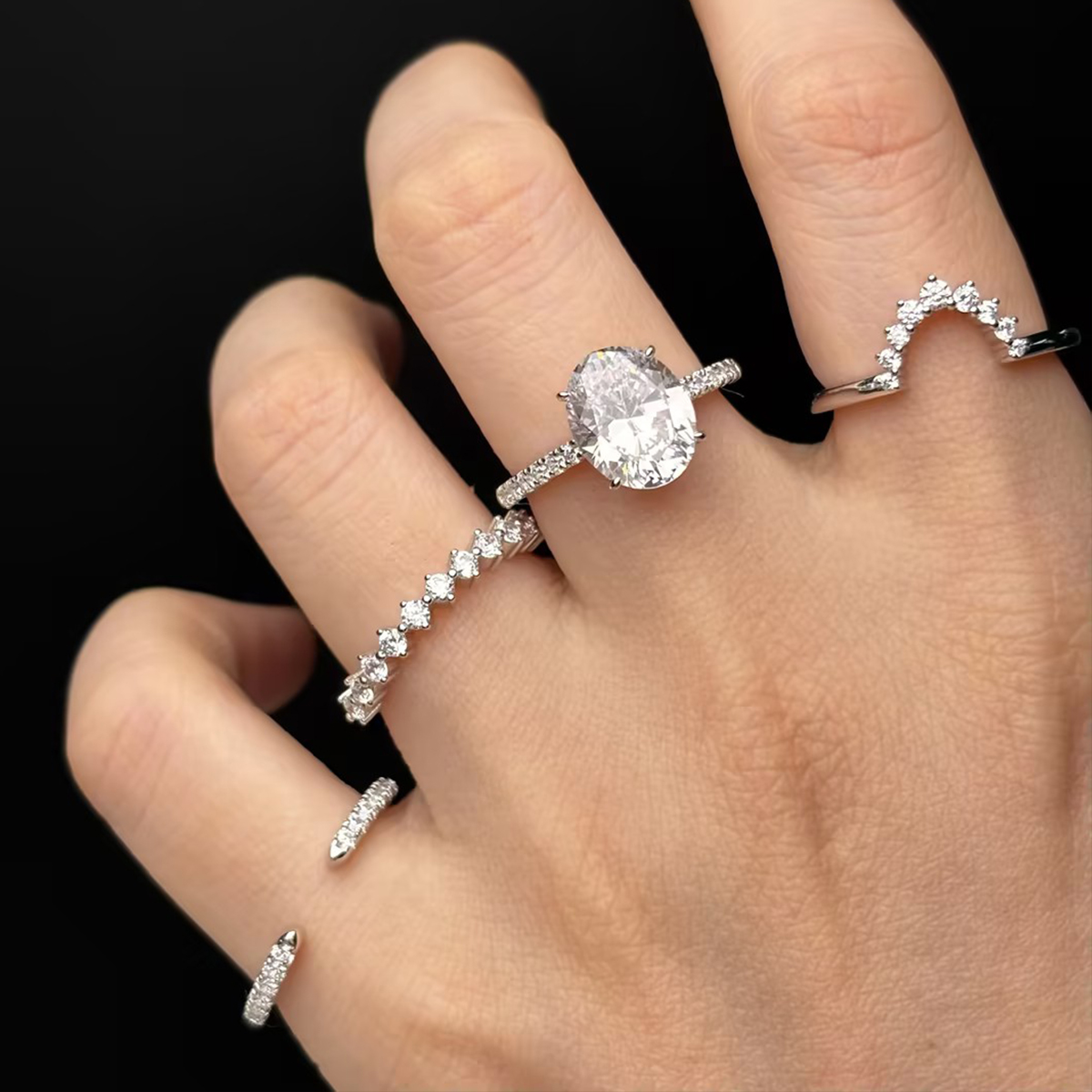 4ct Oval White Sapphire 4-Piece Stackable Ring Set