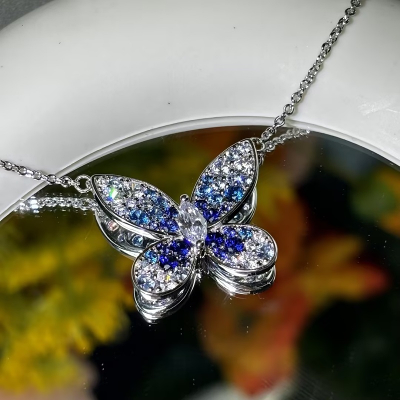 Marquise Cut White & Round Cut Multicolor Sapphire Butterfly Necklace