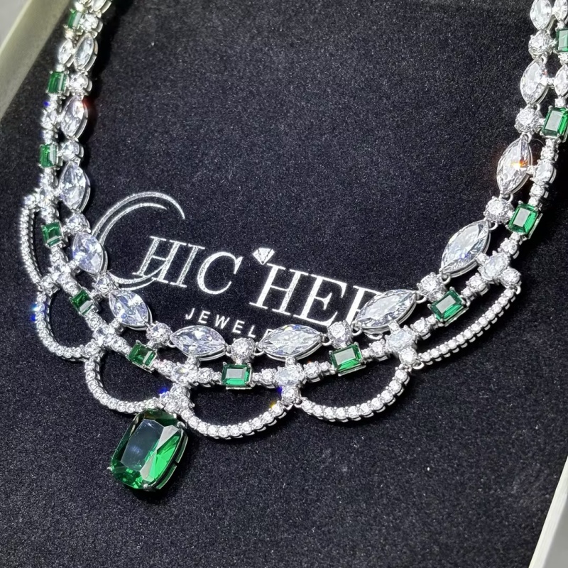Original Design - Fashion Emerald & White Sapphire Necklace