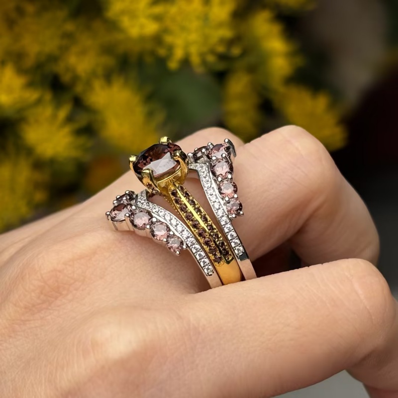 Dramatic Regal 3ct Round Cut Coffee Sapphire Wedding Sets/2 pcs