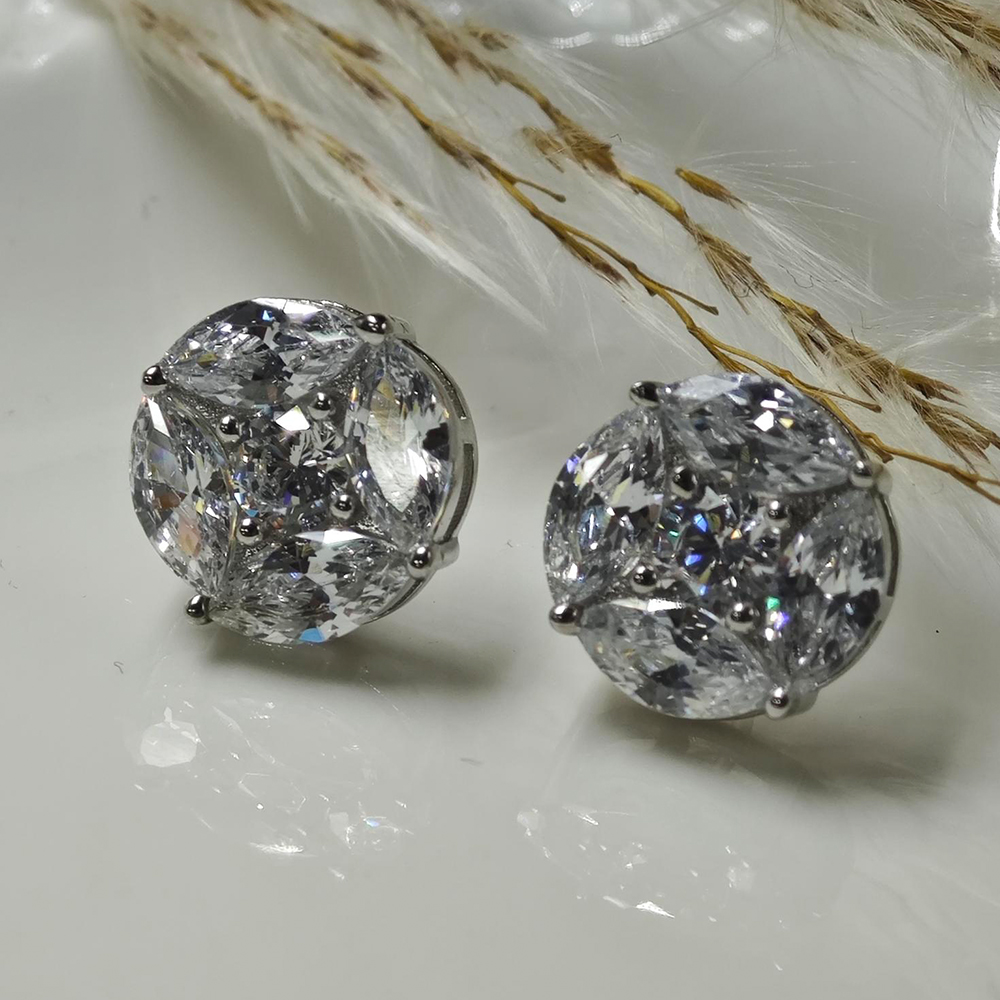 Brilliant Marquise&Round Cut White Sapphire Stud Earrings