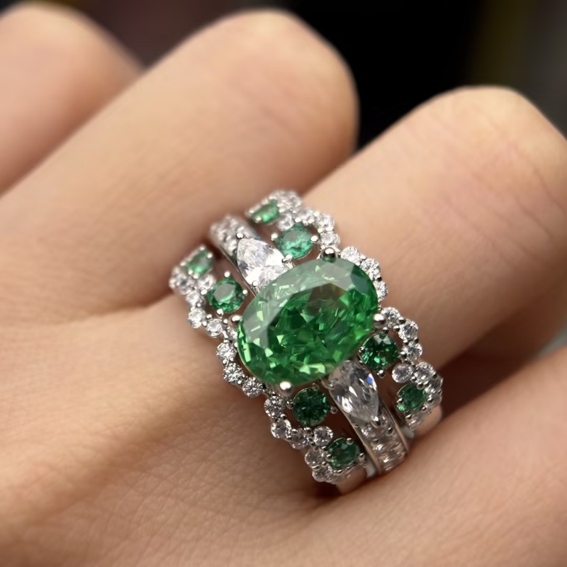 Original Design - 2ct Oval Cut Green Sapphire Wedding Set（2pcs）