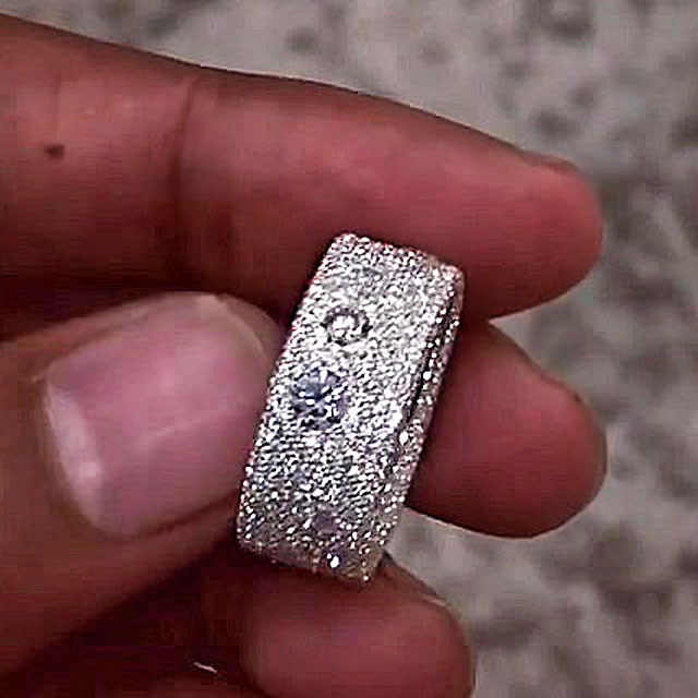 6.75ct Pave Setting Round Cut White Sapphire Men's Eternity Ring