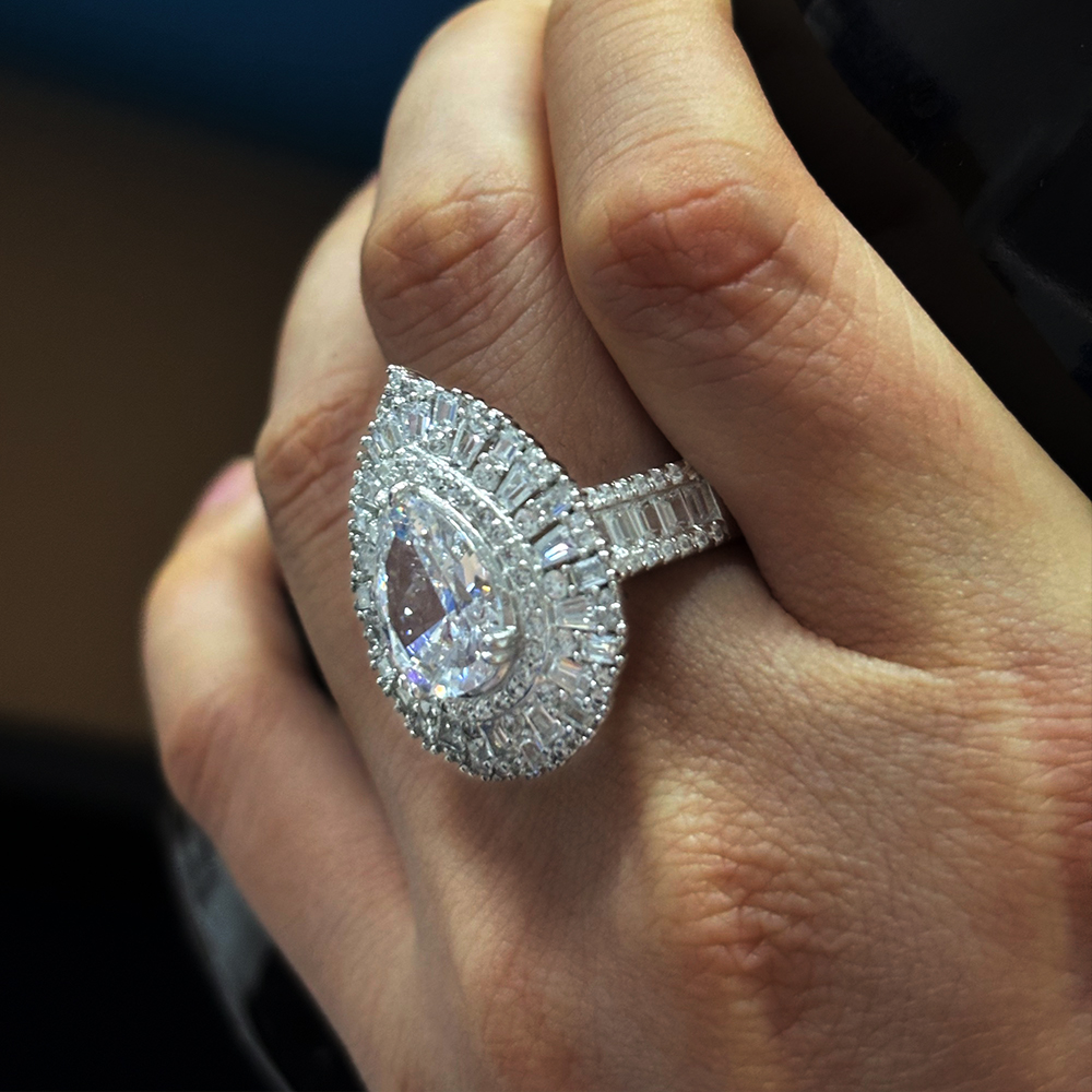 Brilliant Halo 5ct Pear Cut Diamond Cocktail Ring