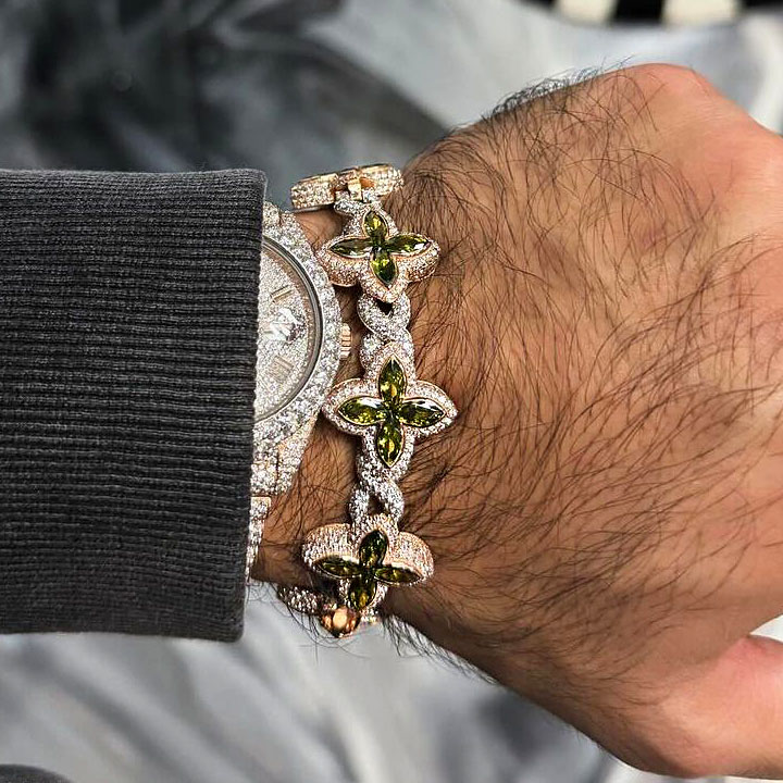 Marquise Cut Emerald Sapphire Chain Bracelet for Men