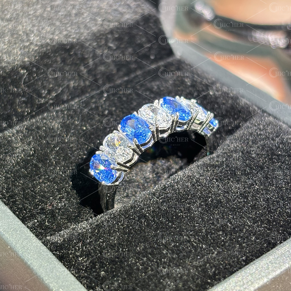3.5ct Seven-Stone Oval Cut Aquamarine Eternity Ring