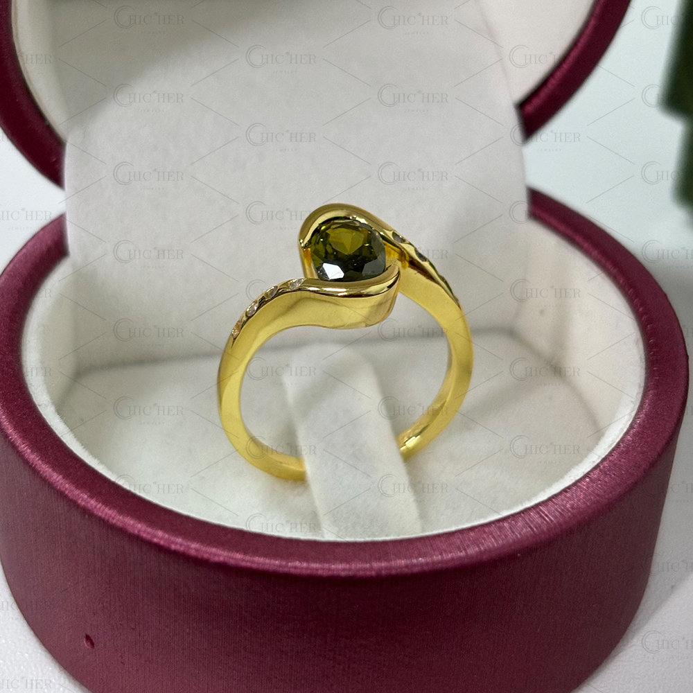 Bypass Design 4ct Oval Cut Tourmaline Green Sapphire Engagement Ring