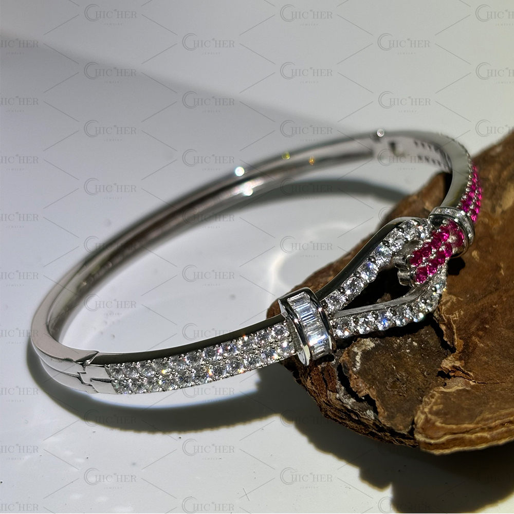 Two Tone Pink&White Sapphire Knot Bracelet