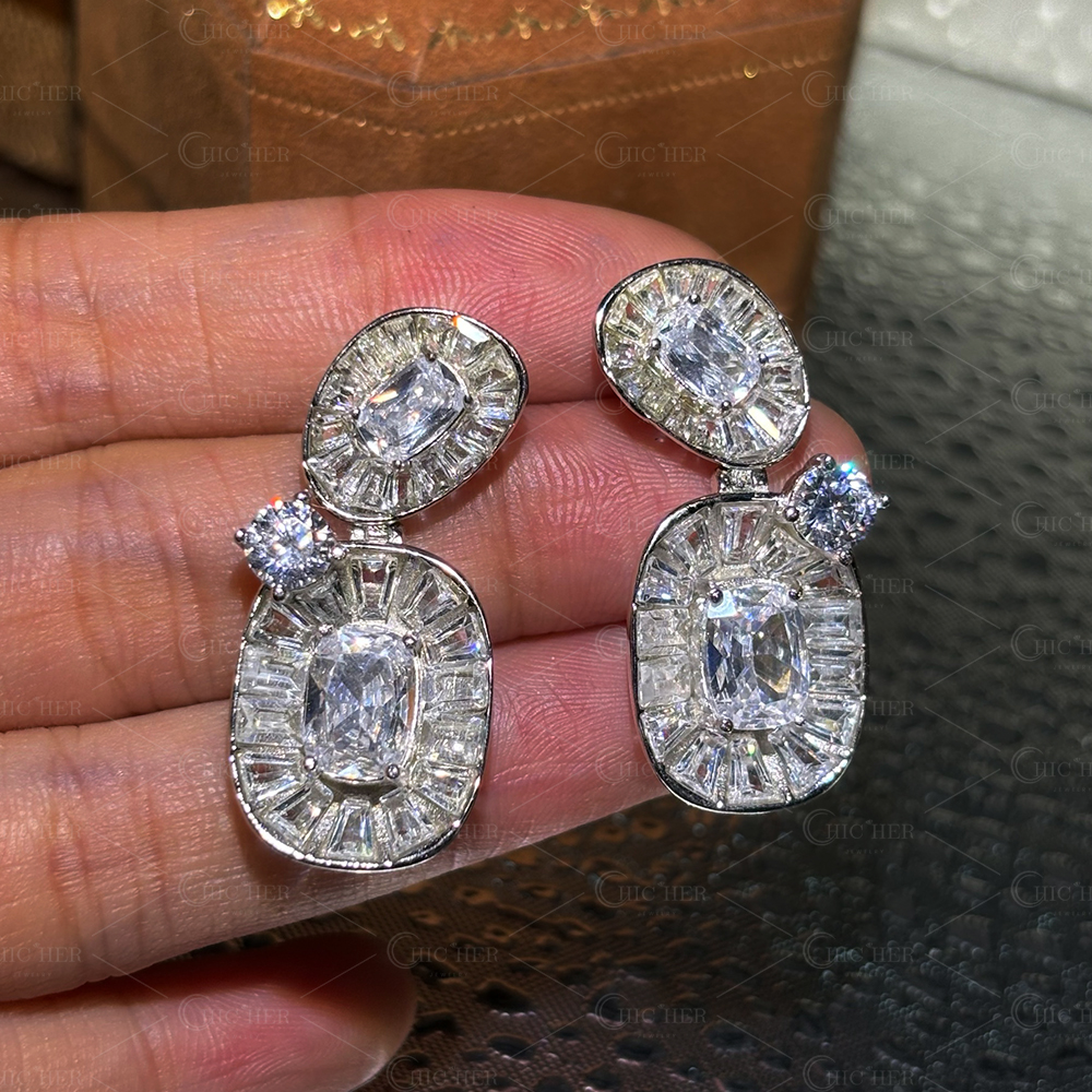 Stunning Multi Cut White Sapphire Dangle Earrings