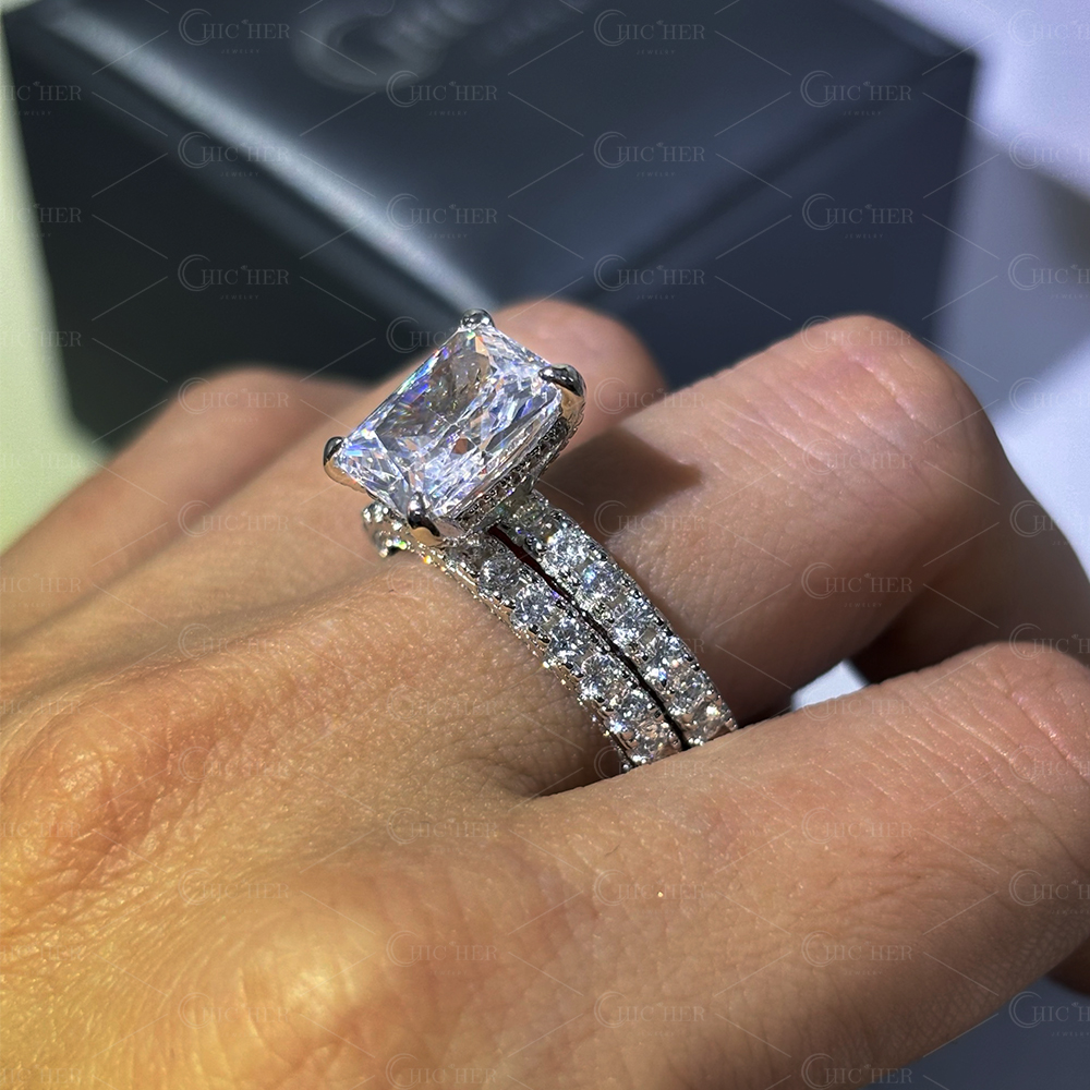 4ct Radiant Cut White Sapphire Stackable Ring Set