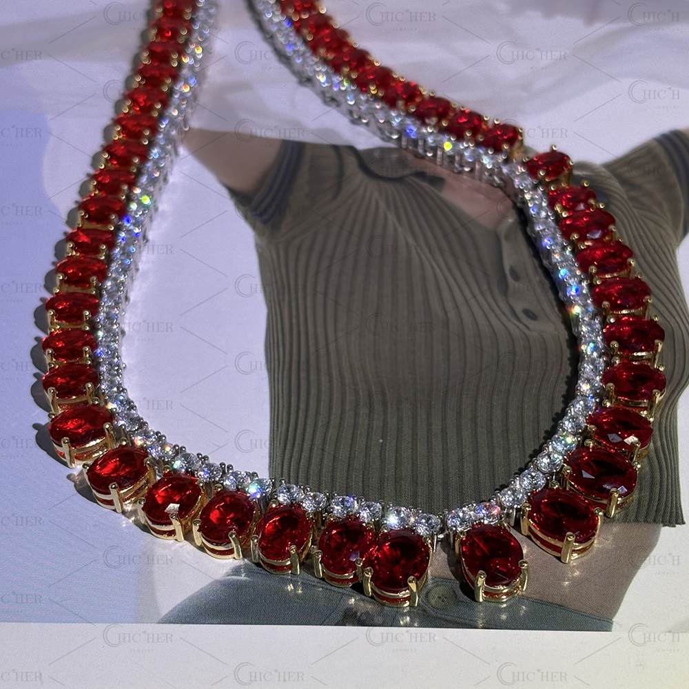 Oval Cut Ruby Sapphire Necklace