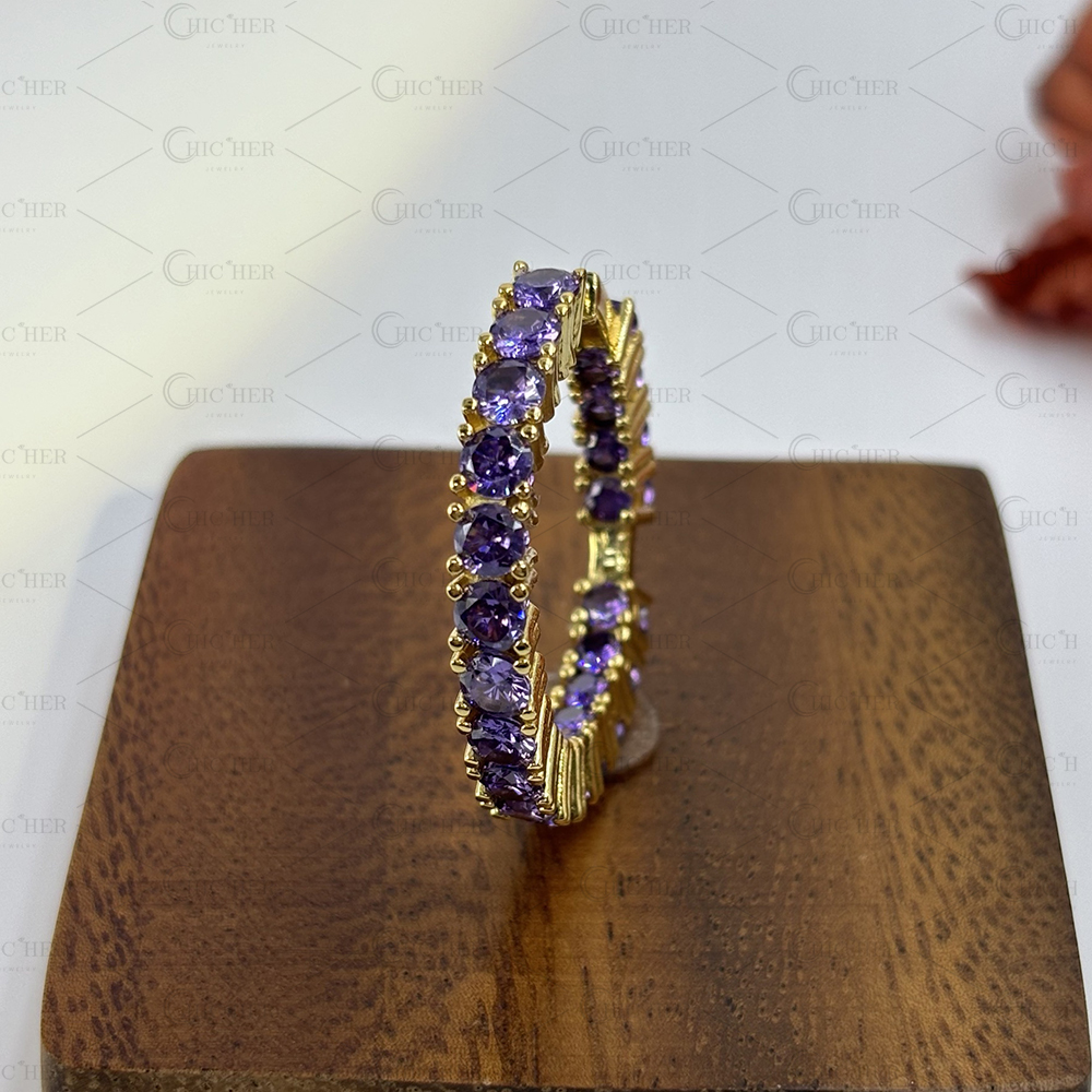 Round Cut Amethyst Sapphire Hoop Earrings