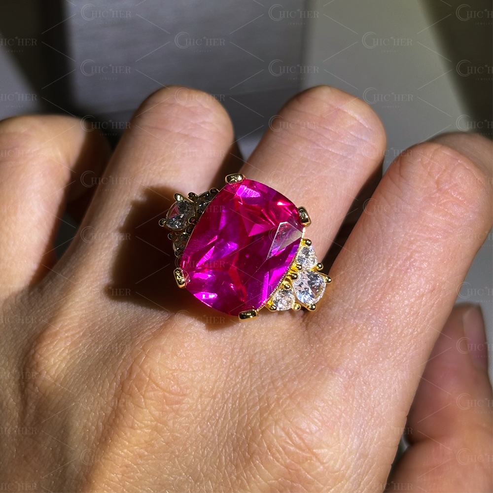 7ct Cushion Cut Pink Sapphire Engagement Ring