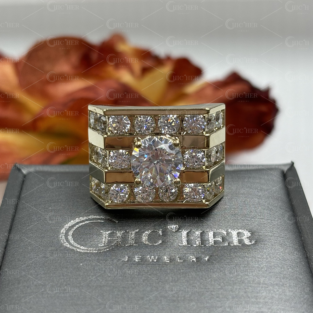 3ct Round Cut Men's Wide Band in Gold