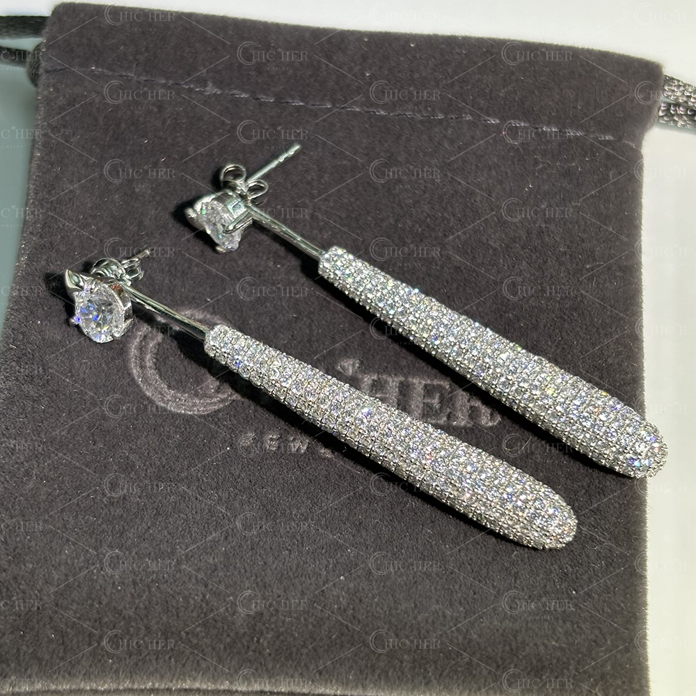 Stunning Round Brilliant Cut White Sapphire Dangle Earrings