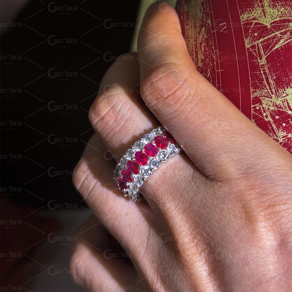 7.95ct Oval Cut Ruby Sapphire Eternity Ring