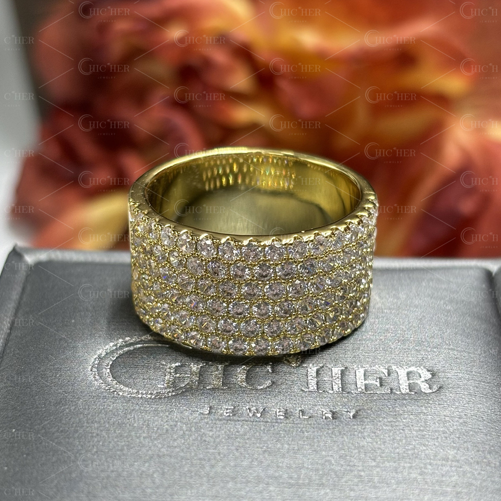 Pave Setting 3.8ct Round Cut White Sapphire Wedding Band For Men