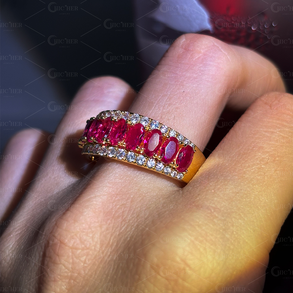 5ct Oval Cut Ruby Sapphire Half Eternity Ring