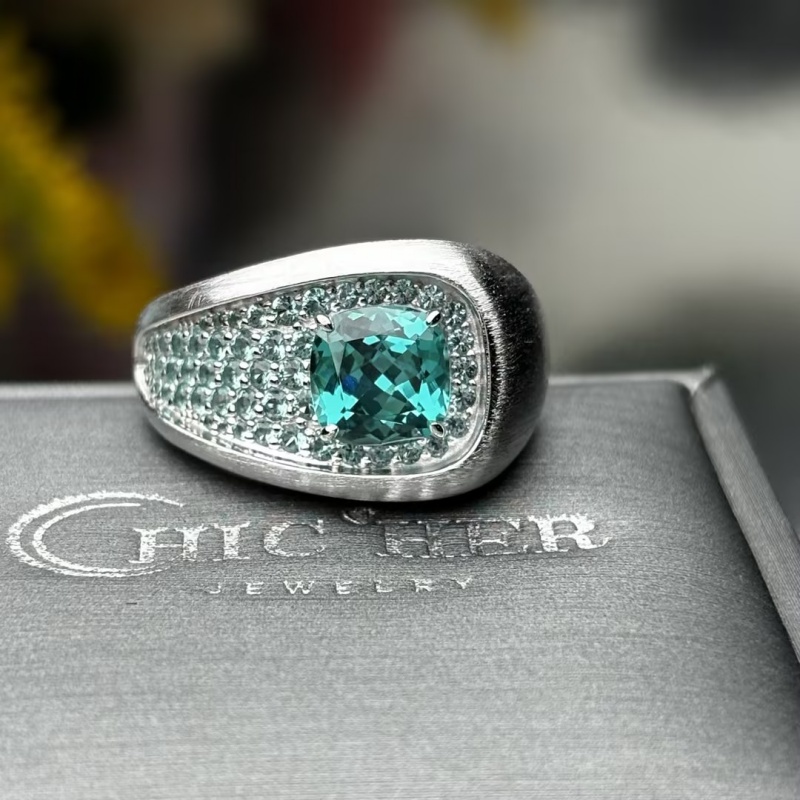 4.25ctw Cushion & Round Cut Paraiba Bluish Wedding Band