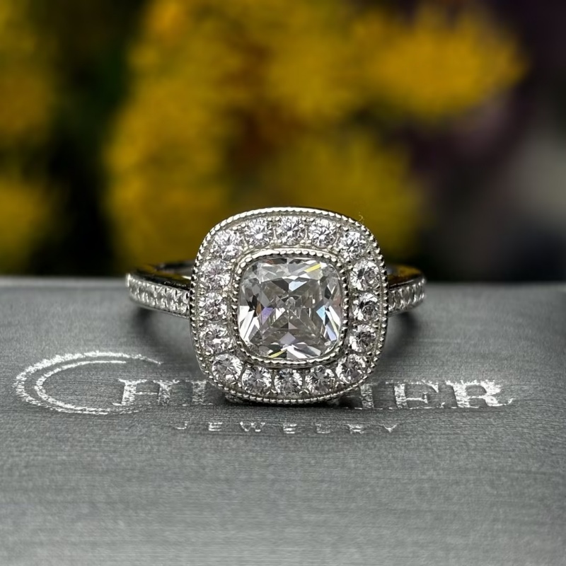 1.5ct Cushion Cut White Sapphire Halo Ring