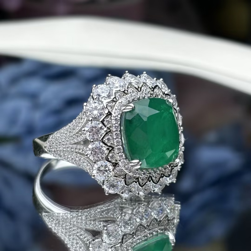 4.25ct Cushion Cut Green Sapphire Floral Design Engagement Ring