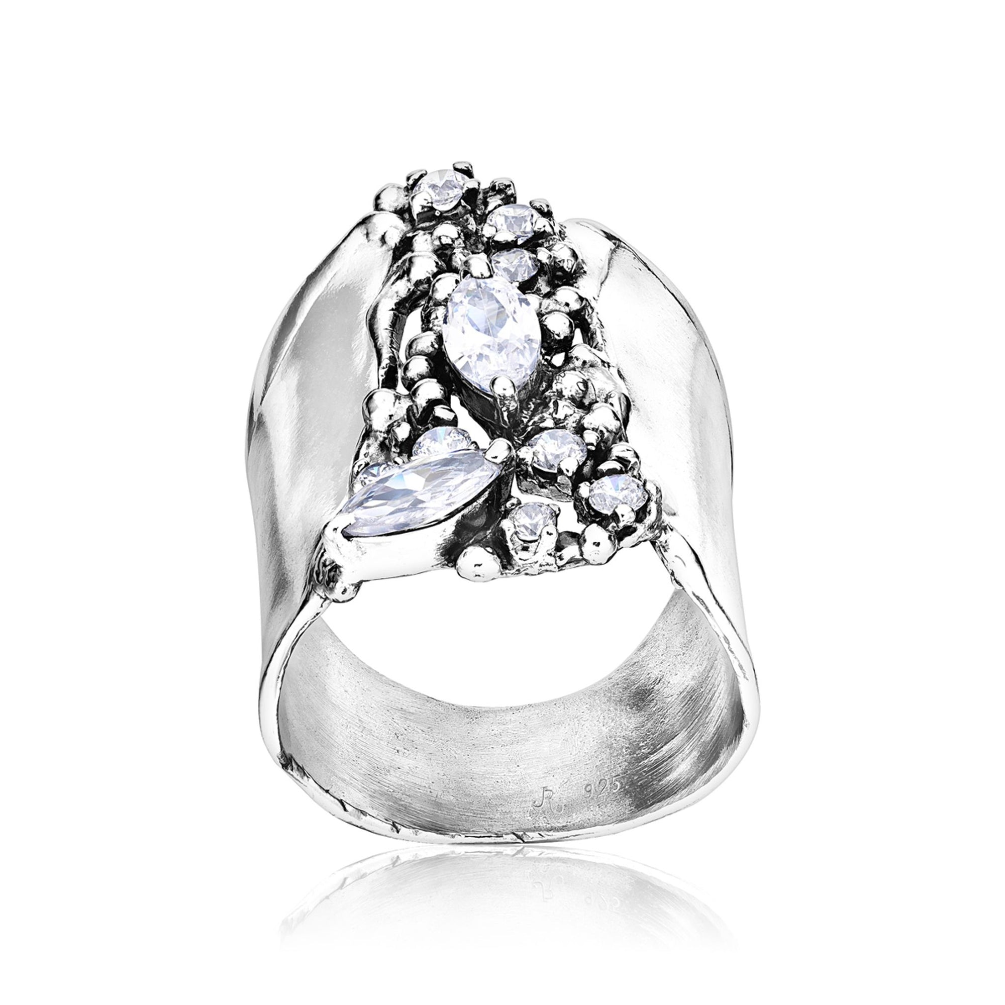 2.85ct Marquise&Round Cut White Sapphire Shield Ring