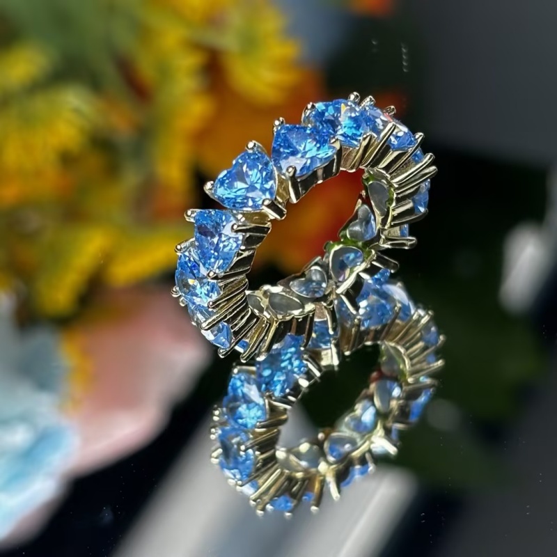 Love Heart Cut Aquamarine Sapphire Eternity Band (2 Color Options)