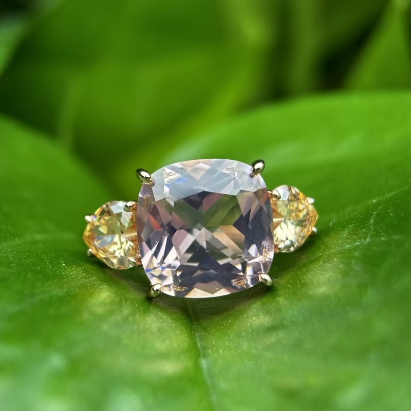 4ct Cushion Cut PInk Sapphire Three Stone Engagement Ring