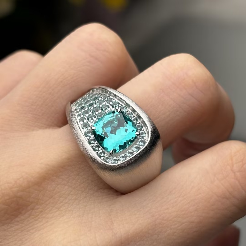 4.25ctw Cushion & Round Cut Paraiba Bluish Wedding Band