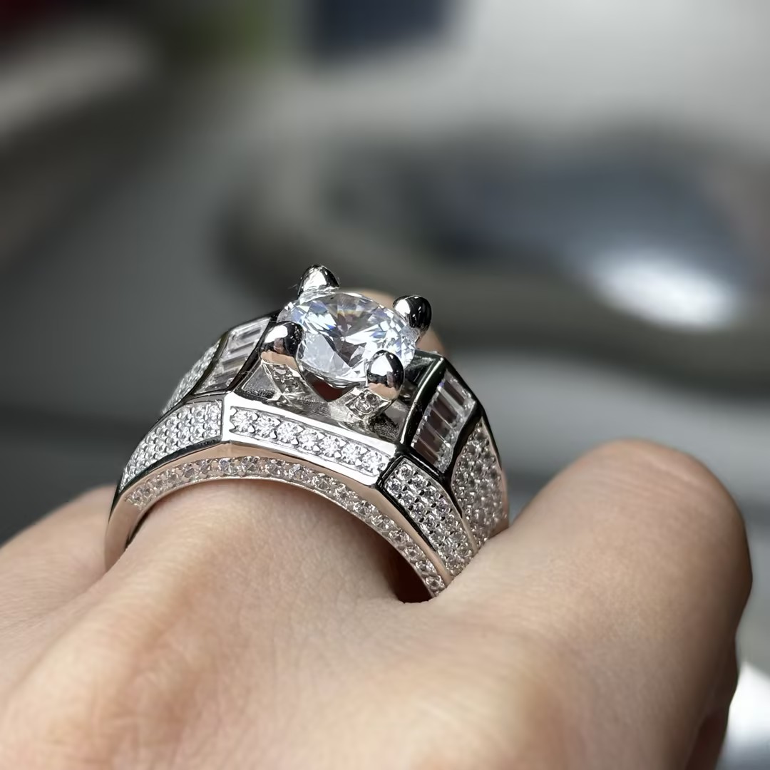 5ct Round Cut White Sapphire Engagement Ring for Men