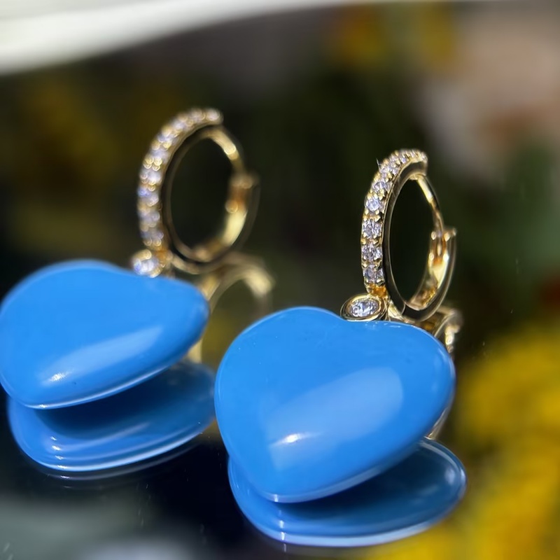 Heart Cut Turquoise & Round Cut White Sapphire Drop & Hoop Earrings