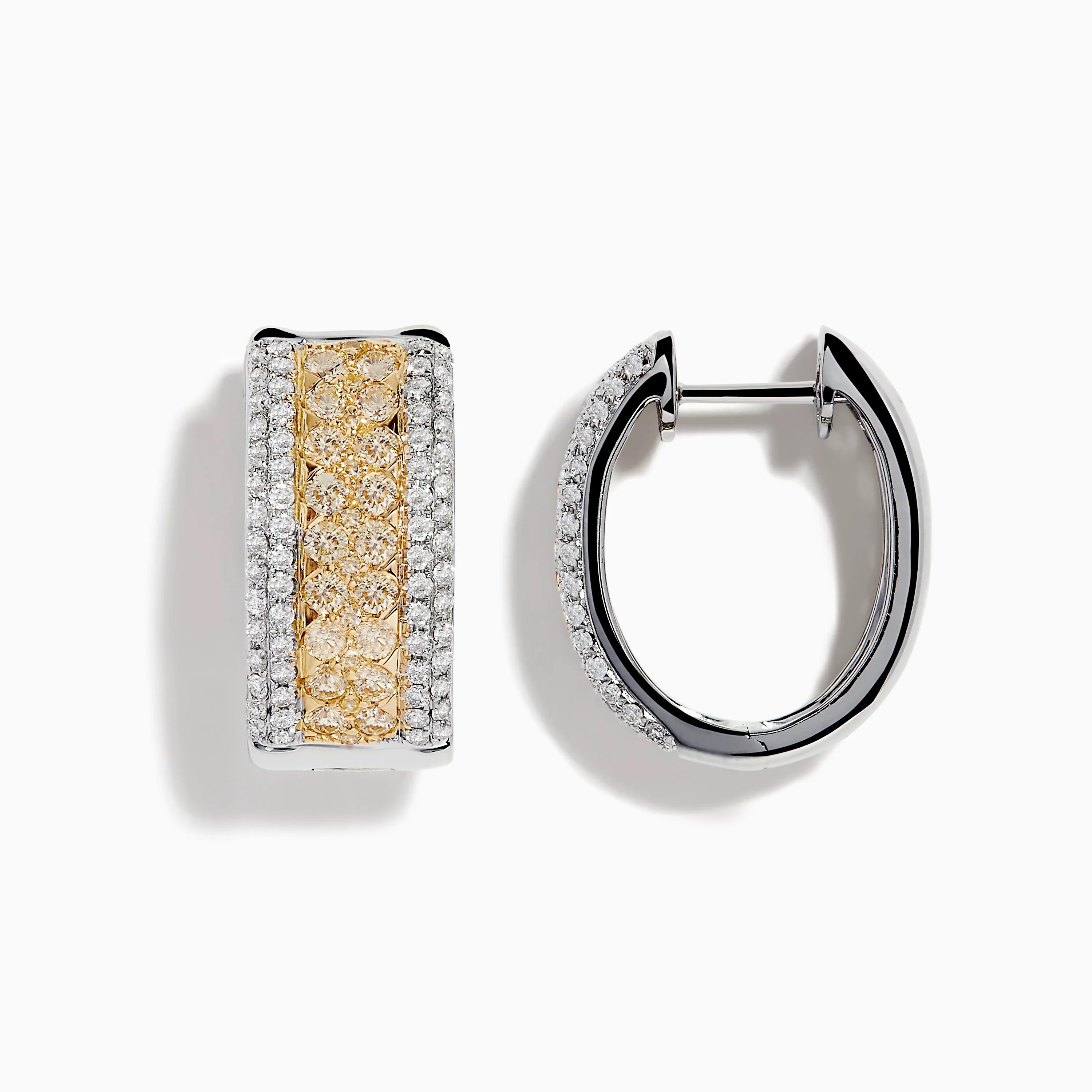 1.82ct 14K Two-Tone Gold Yellow Diamond Hoop Earrings