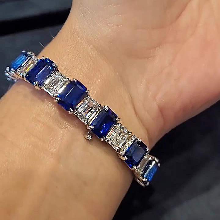 Emerald Cut Blue Sapphire Bracelet