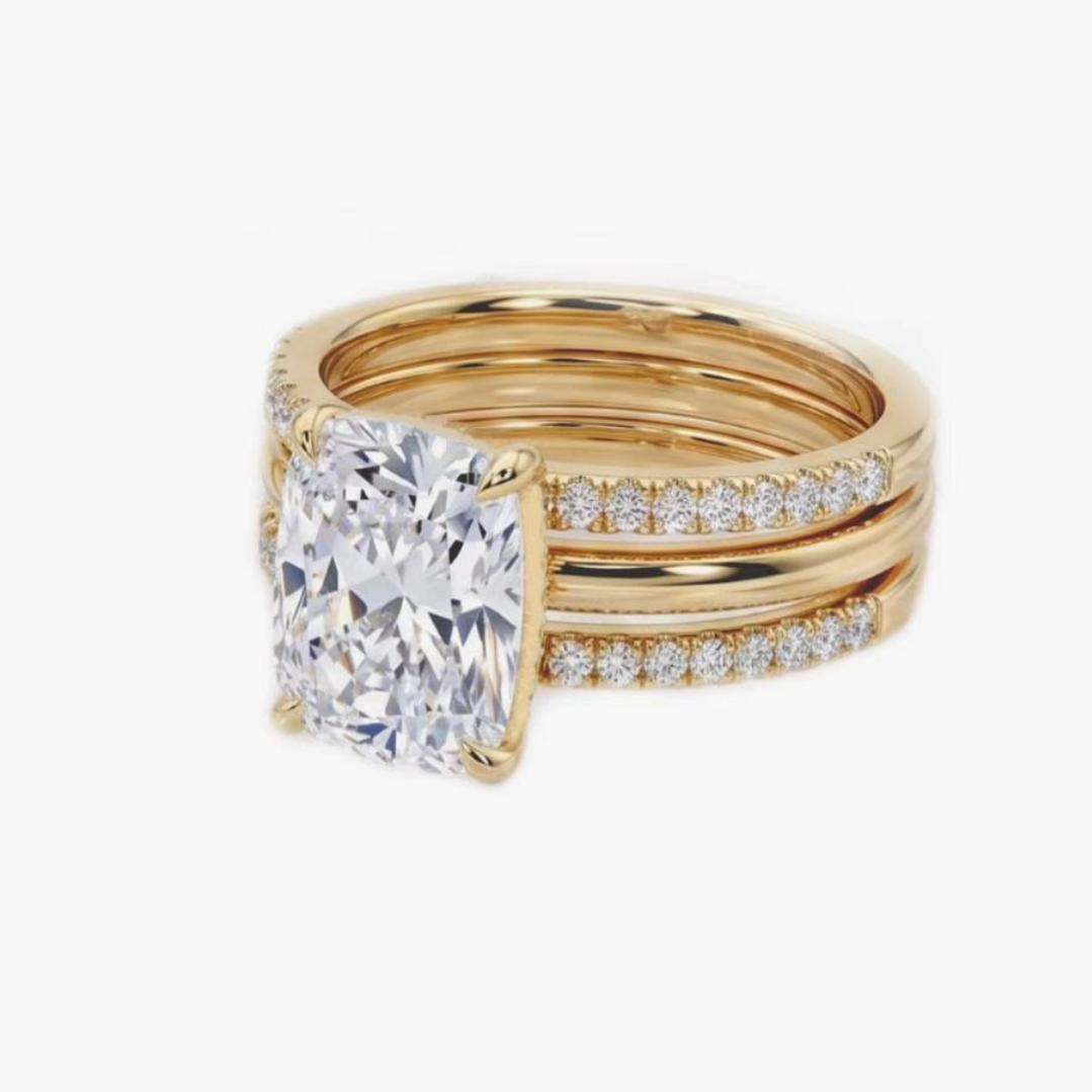 Original Design - 6ct Cushion Cut Moissanite Wedding Set （ 2pcs）