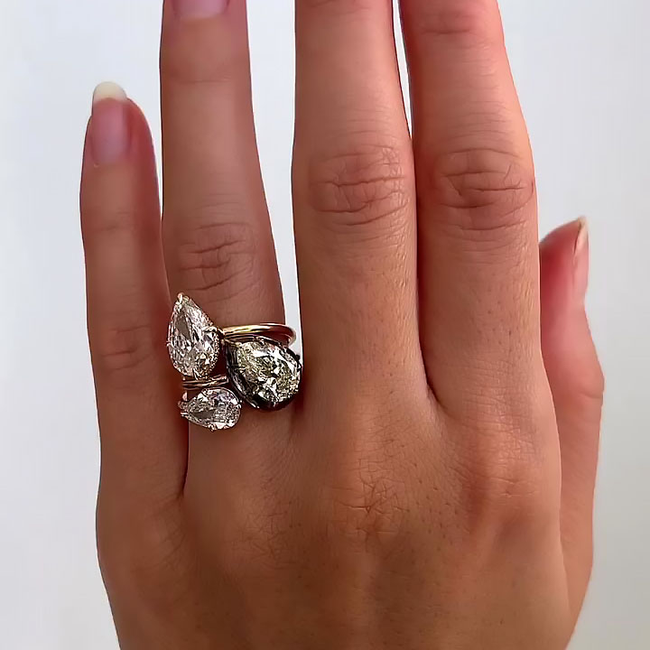 8ct Pear Cut White Sapphire Weeding Ring Set/ 3pcs