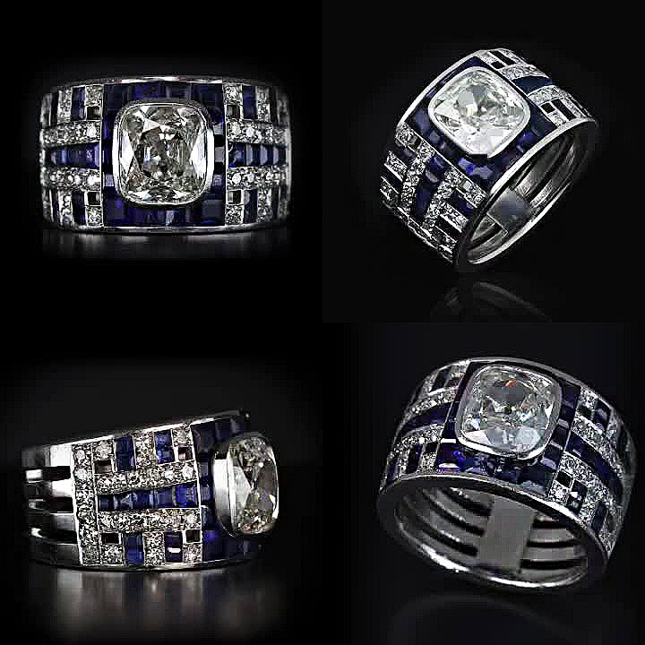 6ct Cushion Cut White Sapphire Men's Engagement Ring