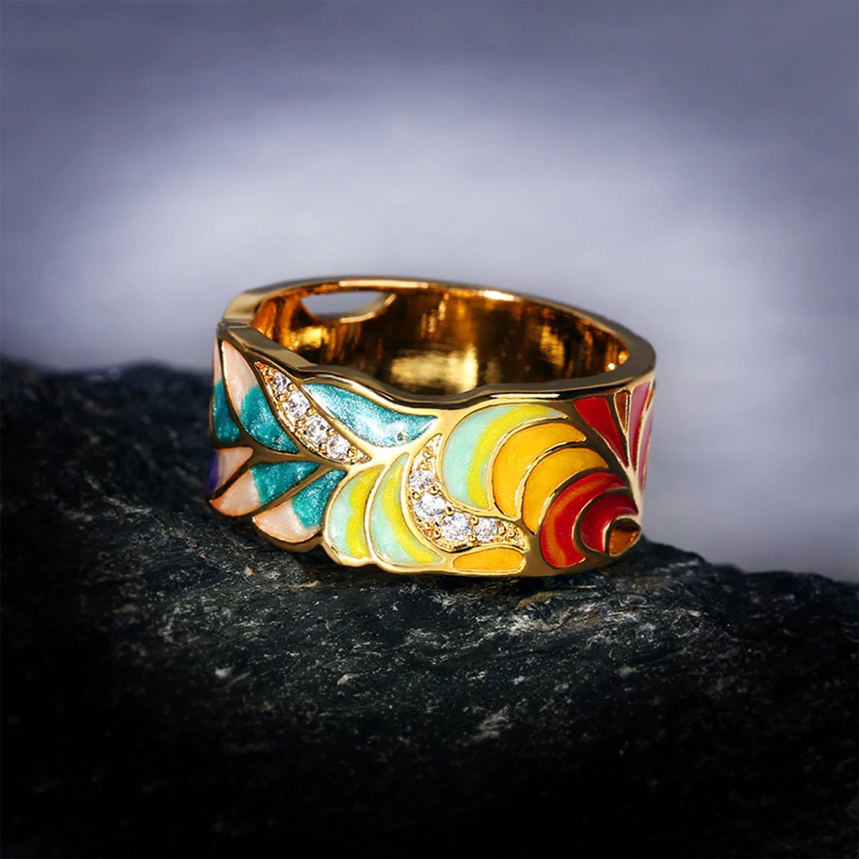 Elegant Bohemian Unique Enamel Statement Ring