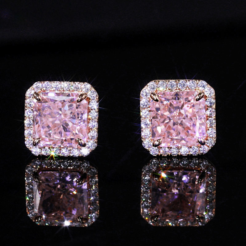 Radiant Cut Pink Sapphire Stud Earrings