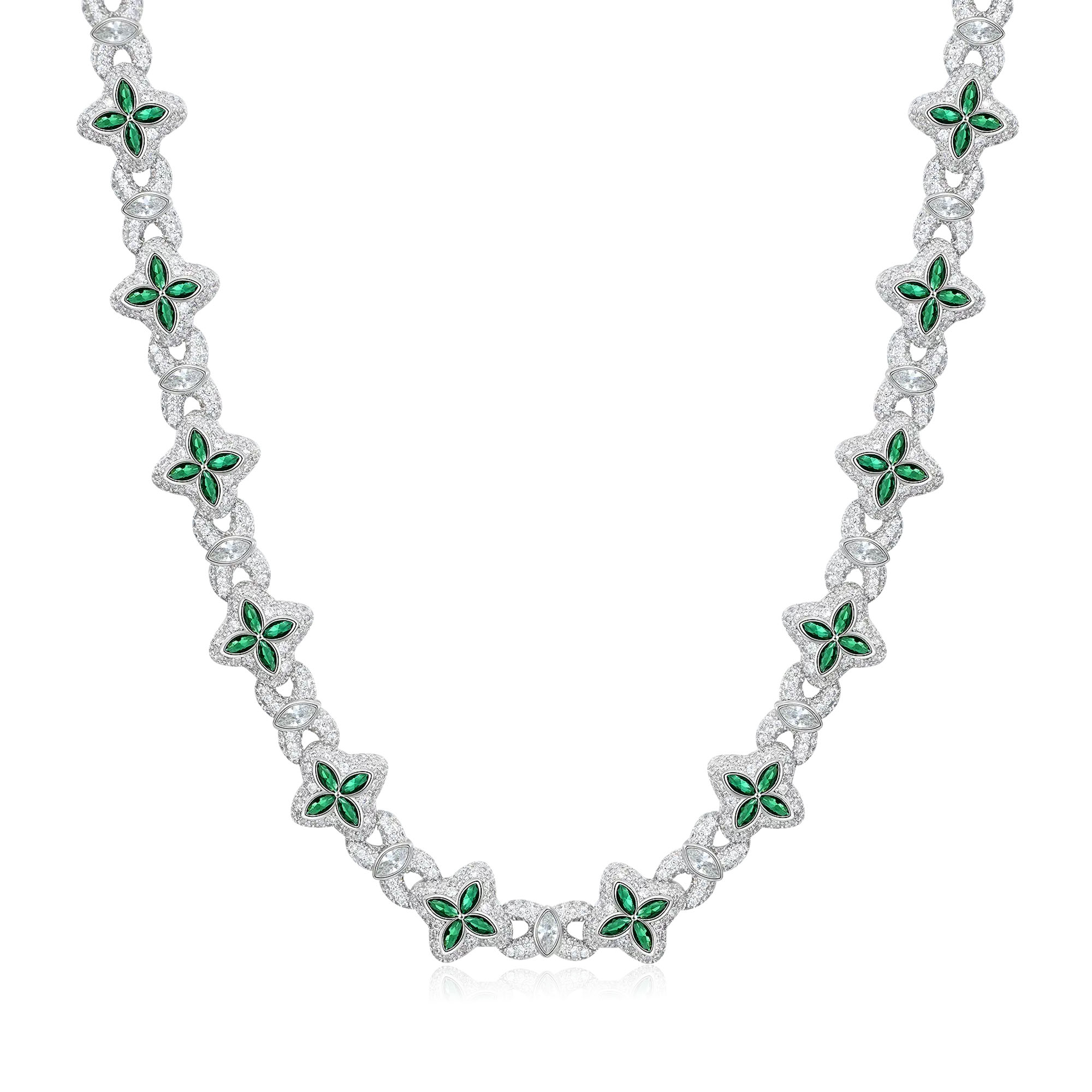 Marquise Cut Emerald&Diamond Men's Clover Necklace
