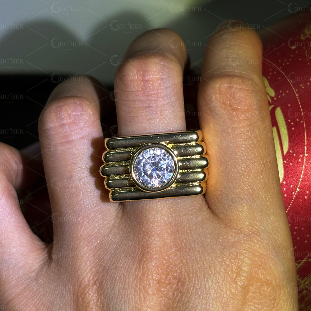 Vintage 3ct Round Cut White Sapphire Bezel Setting Ring