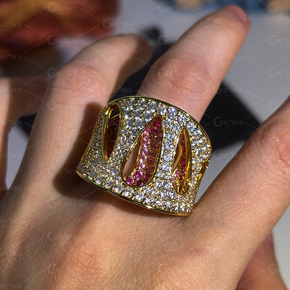 Double Layer Pear Hollow 1.8ct Pink&White Sapphire Cocktail Ring