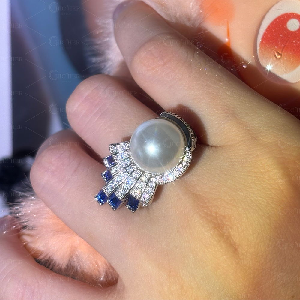 Antique Pearl&Diamond&Sapphire Cocktail Ring